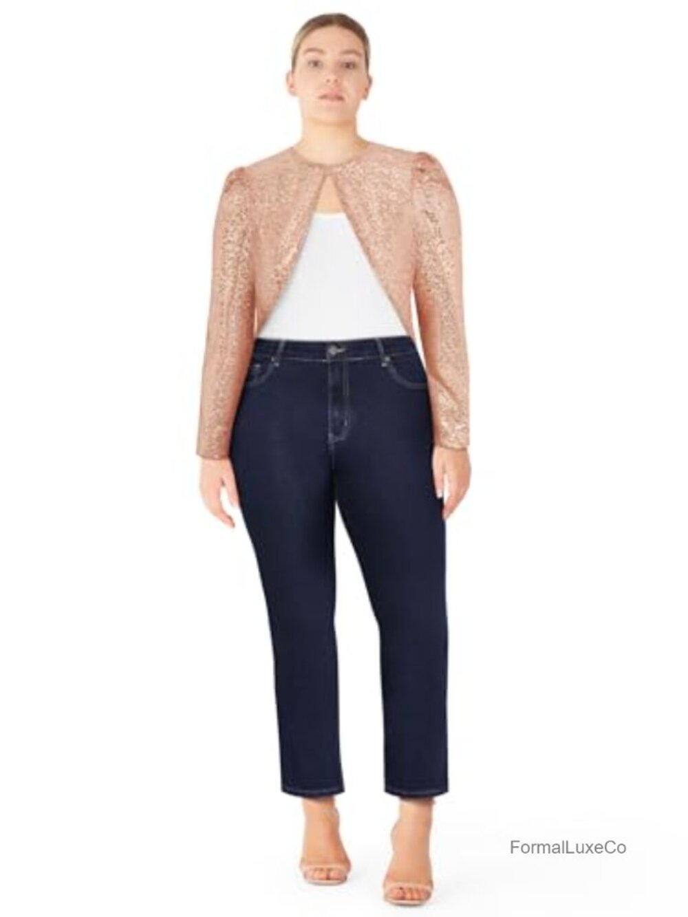 Plus Size Sequin Cropped Blazer Jacket Formal Party